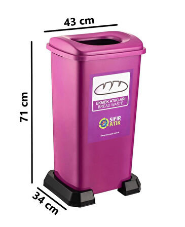 Omnipazar SY-4398 Sıfır Atık Ekmek Geri Dönüşüm Çöp Kutusu 70 lt Mor