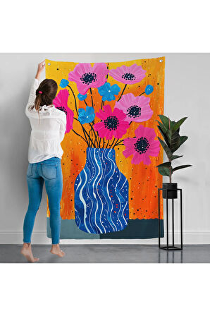 Vazo İçindeki Rekli Çiçekler Duvar Örtüsü-7560