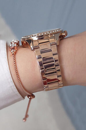 Daniel Klein Rose Gold Çelik Bilezik Taşlı Kadın Kol Saati, Zirkon Taşlı Bileklik Hediyeli