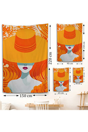 Turuncu Şapkalı Retro Kadın Duvar Örtüsü-7561