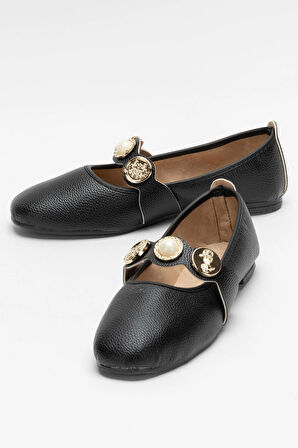 Kadın  Aksesuarlı Bantlı Babet Ayakkabı  SİYAH