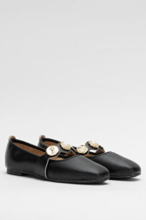 Kadın  Aksesuarlı Bantlı Babet Ayakkabı  SİYAH