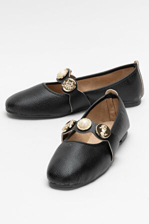 Kadın  Aksesuarlı Bantlı Babet Ayakkabı  SİYAH