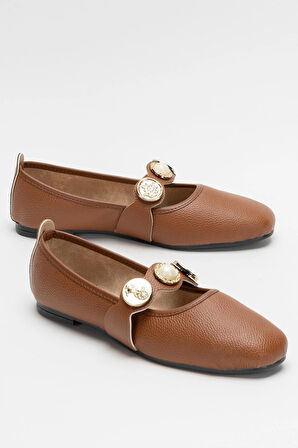 Kadın  Aksesuarlı Bantlı Babet Ayakkabı  TABA