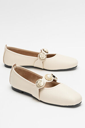 Kadın  Aksesuarlı Bantlı Babet Ayakkabı  KREM