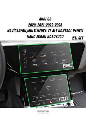 Audi Q8 2020 2021 2022 2023 Multimedya ve Alt Kontrol Panel Uyumlu Nano Ekran Koruyucu