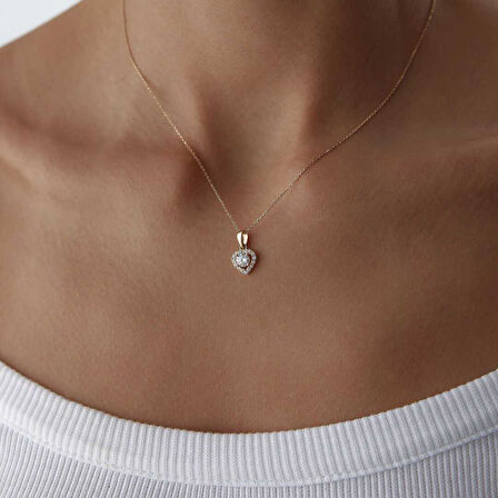 Frame Taşlı Kalp Kolye