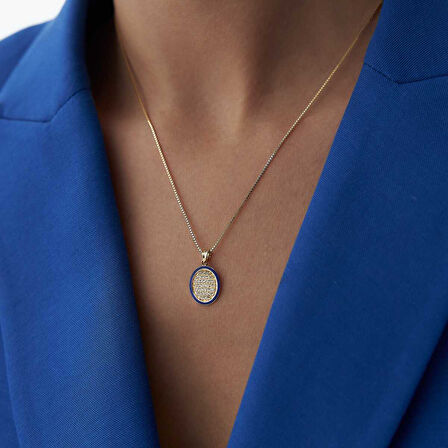 Mineli Lacivert Oval  Dua Kolye