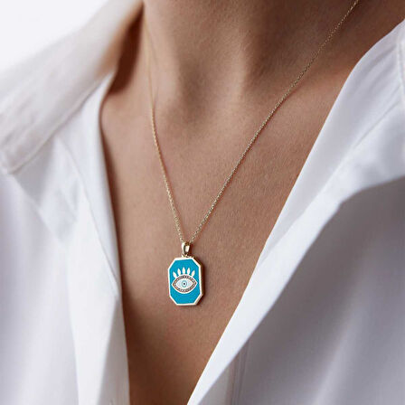 Mavi Mineli Plaka Göz Kolye