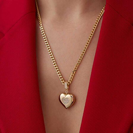 Taşlı Kalp Charm Kolye