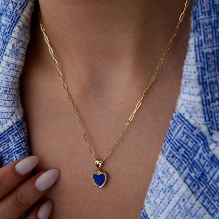 Ataç Zincire Mavi Kalp Kolye