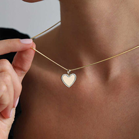 Taşlı Kalp Plaka  Kolye