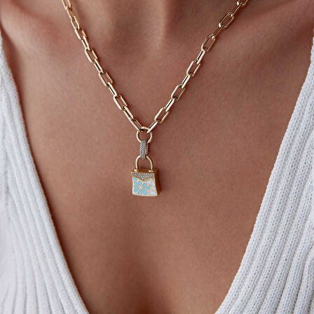 Çiçekli Kilit Charm Ataç Kolye