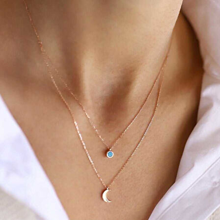 Firuze Ay İkili  Kolye