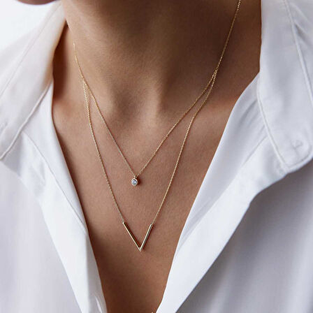 V ve Tektaş İkili Kolye