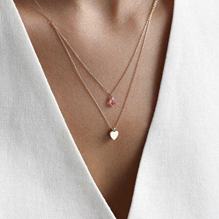 Drop Kalp İkili Kolye