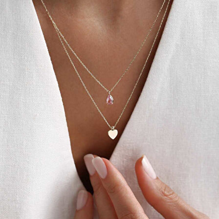 Drop Kalp İkili Kolye