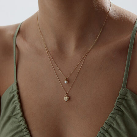 İncili Midye Kalp Kolye