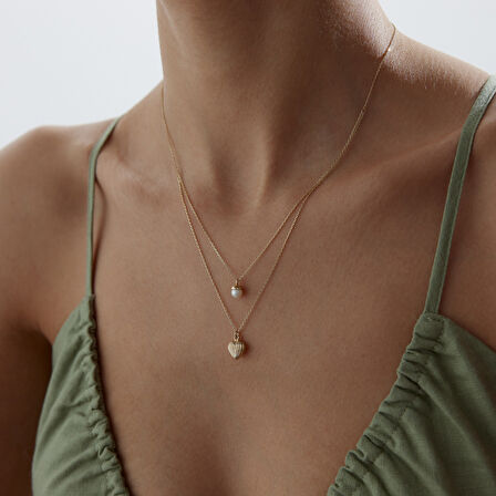 İncili Midye Kalp Kolye