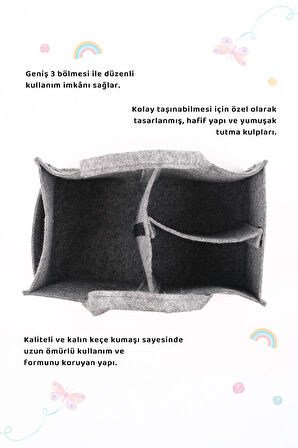 Çok Amaçlı Kalın Keçe Anne Bebek Bakım Çantası Pratik Düzenleyici Organizeri