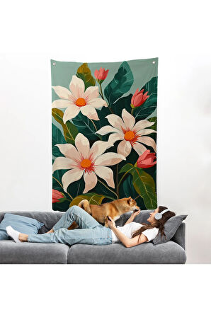 Beyaz Çiçekler Duvar Örtüsü-7563