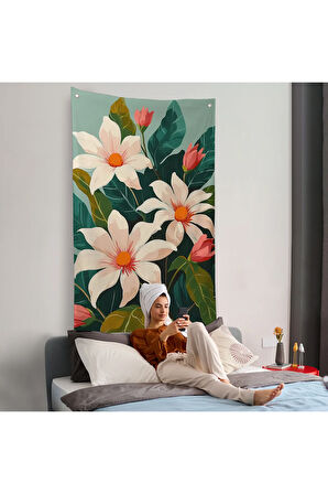 Beyaz Çiçekler Duvar Örtüsü-7563