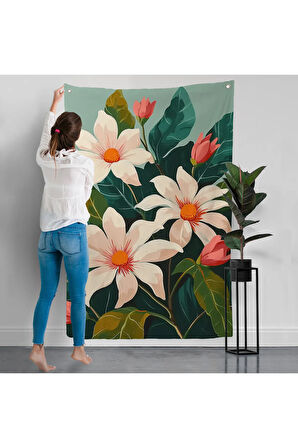 Beyaz Çiçekler Duvar Örtüsü-7563