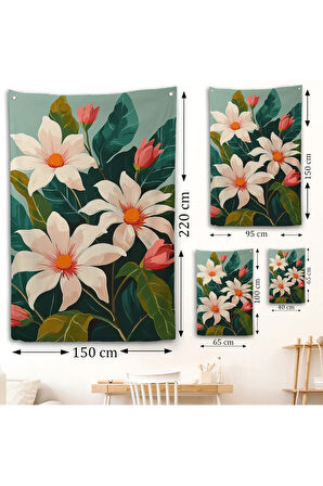 Beyaz Çiçekler Duvar Örtüsü-7563