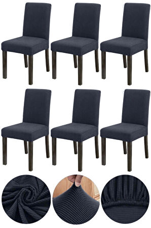 Bambu Nano Kumaş Likralı Yıkanabilir 6'lı Sandalye Kılıfı Lastikli Sandalye Örtüsü (6ADET) - ANTRASİT 