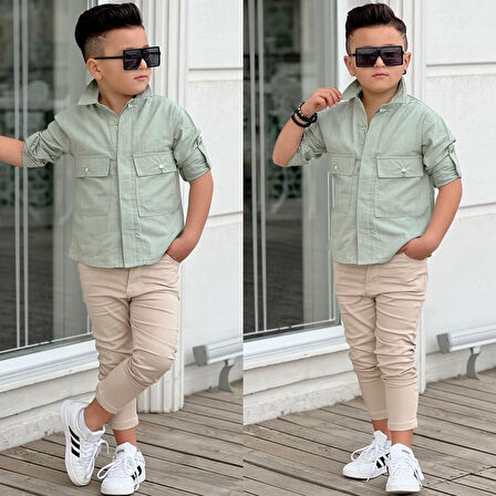 MODAVALS KAPAKLI CEP DETAYLI GÖMLEK & GABARDİN PANTOLON ERKEK ÇOCUK ALT ÜST TAKIM