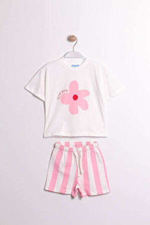 Laciel Paris Çiçek Baskılı T-shirt ve Müslin Şort Alt Üst Takım