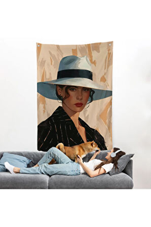 Keskin Bakışlı Güzel Kadın Duvar Örtüsü-7565