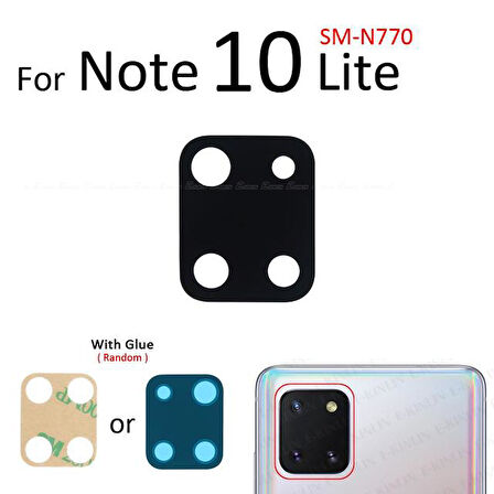 Tkgz Samsung Galaxy NOTE 10 LİTE Arka Kamera Camı Lens Yapışkanlı