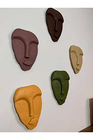 El Yapımı Minimalist Tasarım Duvar Dekorasyon Maskları (maskeleri) 5'li Set