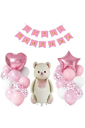 PEMBE RENK İYİKİ DOĞDUN FİYONKLU AYI FOLYOLU BALON SET