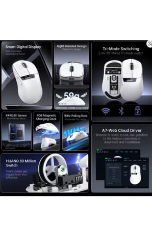 Freewolf A7 Kablosuz Dijtal Ekranlı Oyuncu Mouse PAW3311 1000 Hz 24000 DPI Bluetooth Mouse