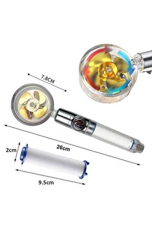Filtreli Arıtmalı Su Tasarruflu 360 Derece Dönebilen Turbo Pervaneli Tazyikli Duş Başlığı
