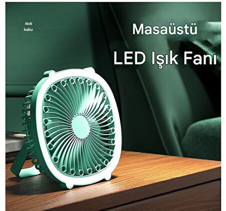 QASUL USB Şarj Edilebilir Taşınabilir Işıklı Fan, Üç Rüzgar Kalkanı ile Asılabilir ve Bükülebilir Tasarım