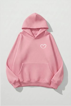 Unisex Yumuşak Dokulu Cep Kalp Baskılı Tasarım Oversize 3 İplik Hoodie Sweatshirt