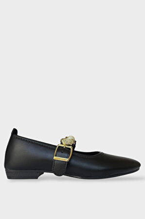 Kadın İnci ve Mühür Aksesuar Bantlı Babet SİYAH