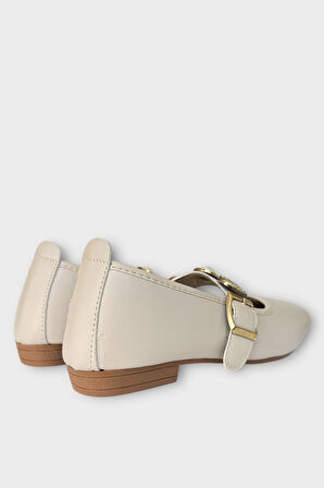 Kadın İnci ve Mühür Aksesuar Bantlı Babet KREM