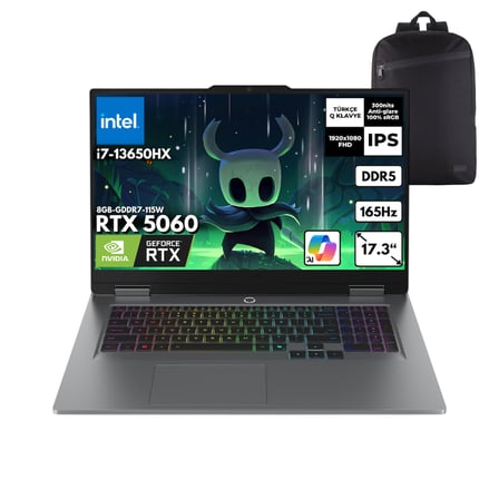 Lenovo LOQ 17IRX10 i7-13650HX 32-GBDDR5 1 TBSSD RTX5060 (8GB-GDDR7-115W) 17.3" IPS 165Hz Windows 11 Pro + HMF Sırt Çantası 83JH00CNTRHMF17
