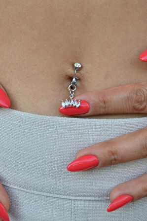 Deliksiz Göbek Piercingi Taç Model Prenses Tacı Charmlı Mıknatıslı Göbek Piercingi