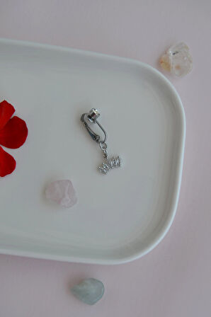 Deliksiz Göbek Piercingi Taç Model Prenses Tacı Charmlı Mıknatıslı Göbek Piercingi