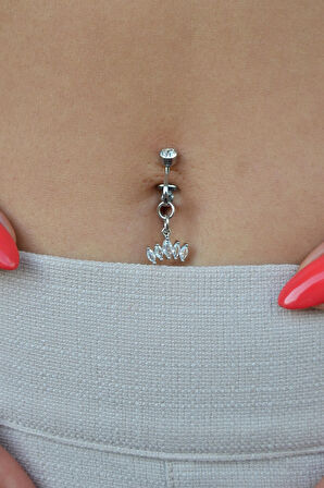 Deliksiz Göbek Piercingi Taç Model Prenses Tacı Charmlı Mıknatıslı Göbek Piercingi