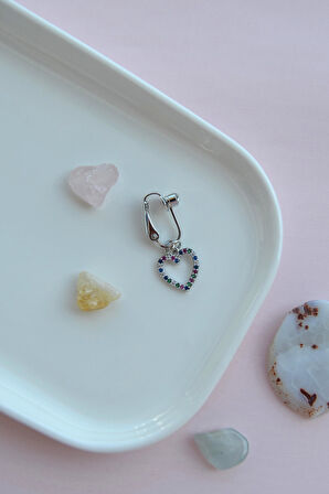 Renkli Kalp Figürlü Deliksiz Göbek Piercingi