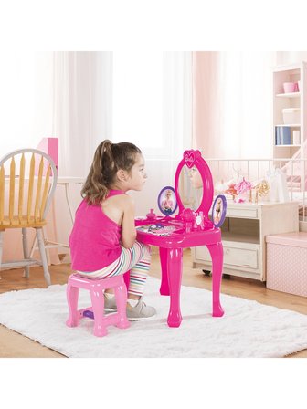 Dolu Oyuncak Barbie Ayaklı Makyaj Masası ve Sandalye Seti 1609