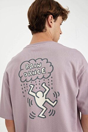 DeFacto Keith Haring Boxy Fit Bisiklet Yaka Baskılı Pamuklu Kısa Kollu Tişört C6521AX24AUBR147