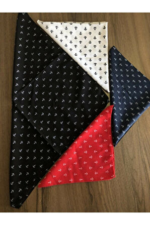 Pamuklu 4 Adet Çapa Desenli Bandana 4 Farklı Renk Pamuklu Kumaş