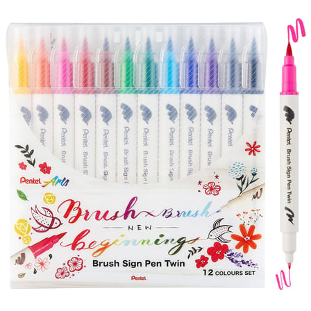 Pentel Brush Sing Pen Twin Çift Taraflı Fırça Uçlu Kalem 12 Renk